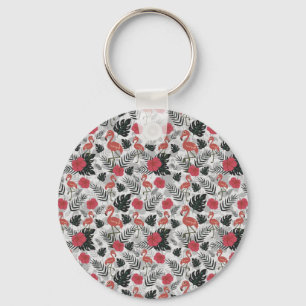 Flamingo seamless pattern with floral background key ring