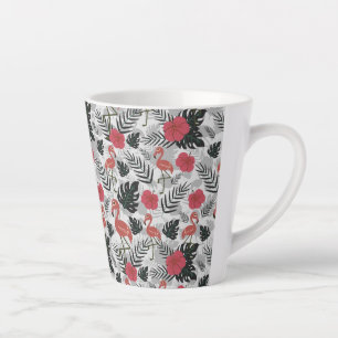 Flamingo seamless pattern with floral background latte mug