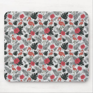 Flamingo seamless pattern with floral background mouse mat