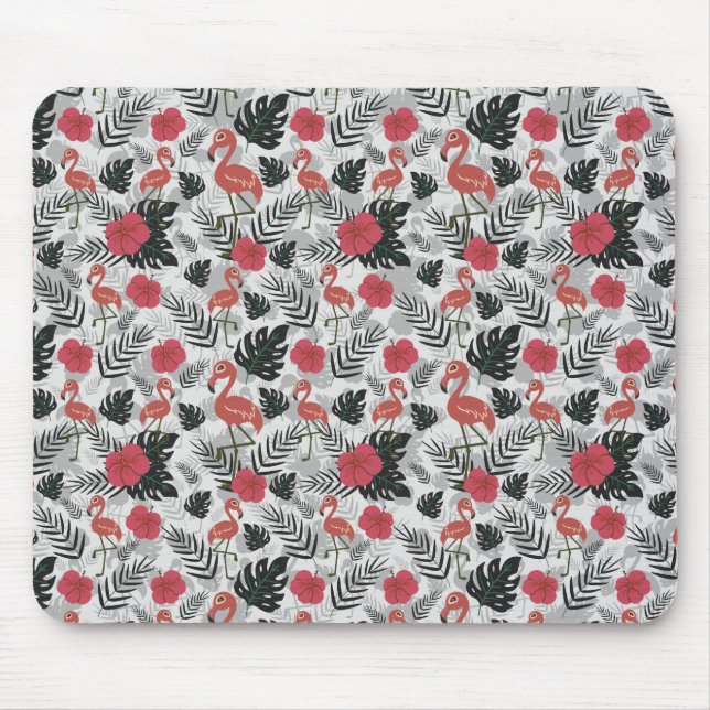 Flamingo seamless pattern with floral background mouse mat (Front)