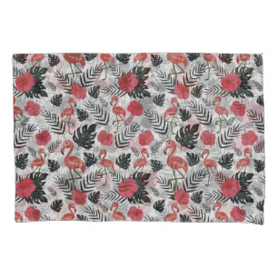 Flamingo seamless pattern with floral background pillowcase