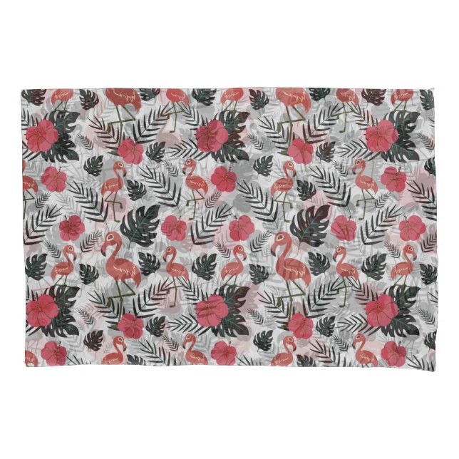 Flamingo seamless pattern with floral background pillowcase (Front-Left)