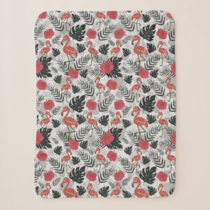 Flamingo seamless pattern with floral background sherpa blanket