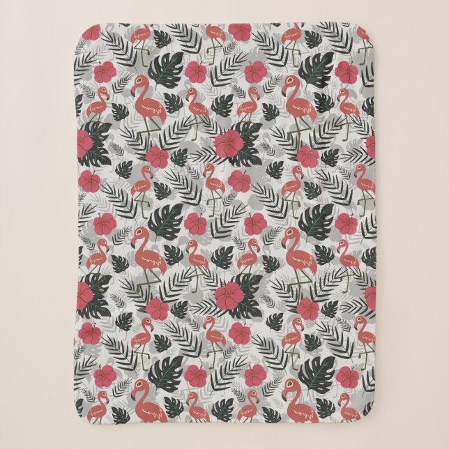 Flamingo seamless pattern with floral background sherpa blanket (Front)