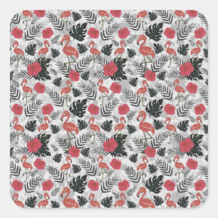 Flamingo seamless pattern with floral background square sticker