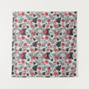 Flamingo seamless pattern with floral background tapestry