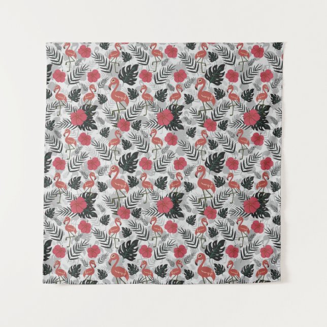 Flamingo seamless pattern with floral background tapestry (Front)