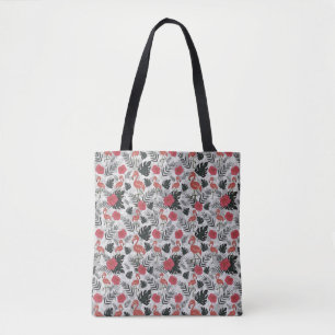 Flamingo seamless pattern with floral background tote bag