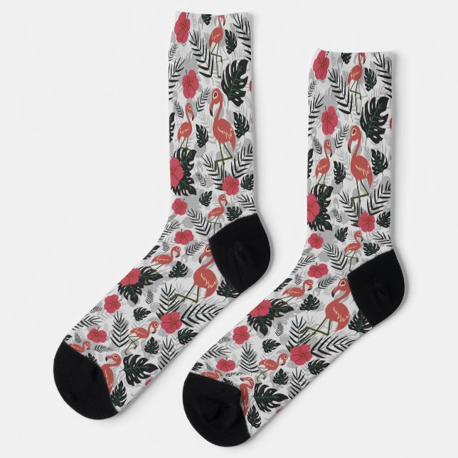 Flamingo seamless pattern with floral background w socks (Left)