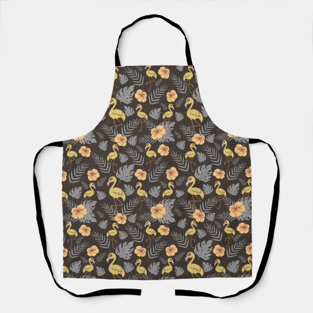 Flamingo seamless pattern with flowers and leaves apron (Front)