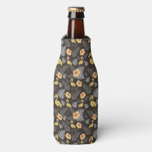 Flamingo seamless pattern with flowers and leaves bottle cooler