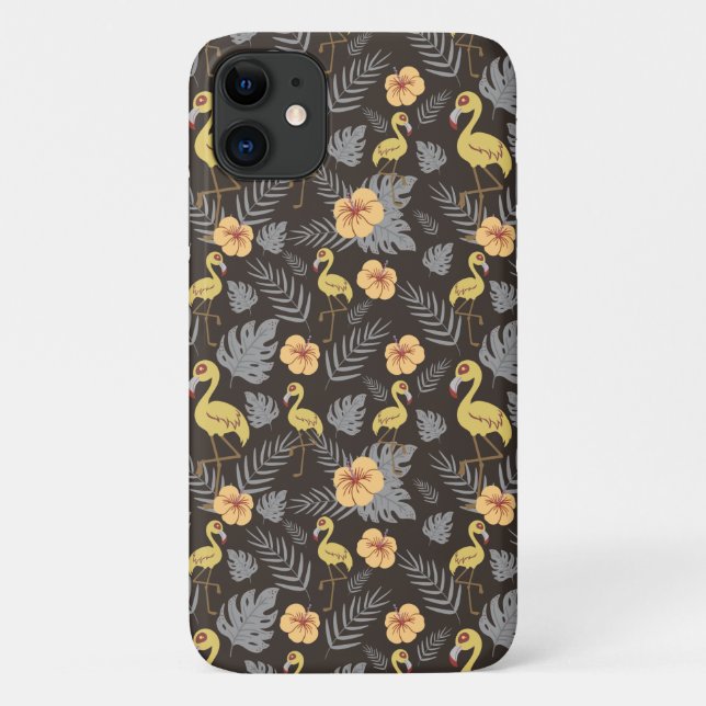 Flamingo seamless pattern with flowers and leaves Case-Mate iPhone case (Back)