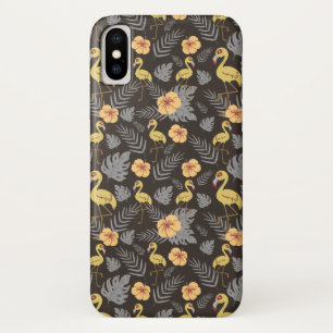 Flamingo seamless pattern with flowers and leaves iPhone x case