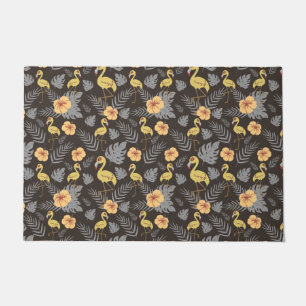 Flamingo seamless pattern with flowers and leaves doormat