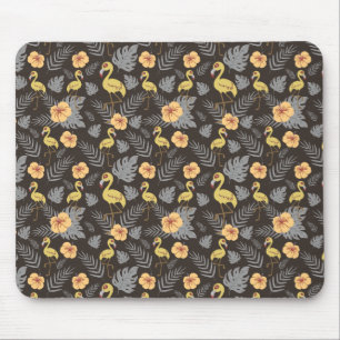 Flamingo seamless pattern with flowers and leaves mouse mat