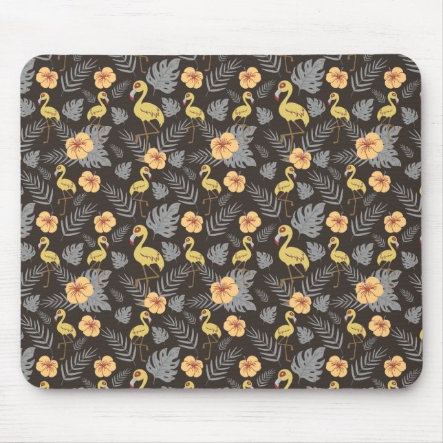Flamingo seamless pattern with flowers and leaves mouse mat (Front)
