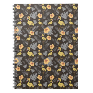 Flamingo seamless pattern with flowers and leaves notebook