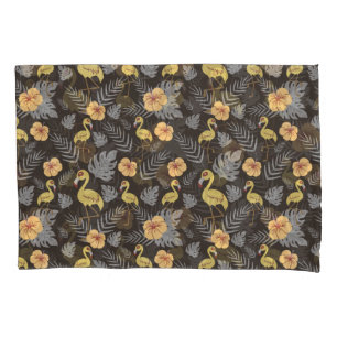 Flamingo seamless pattern with flowers and leaves pillowcase