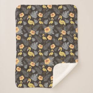 Flamingo seamless pattern with flowers and leaves sherpa blanket