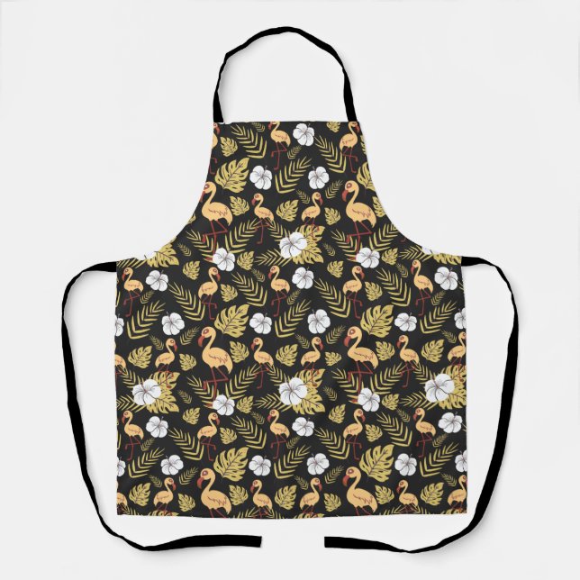 Flamingo seamless pattern yellow and white flowers apron (Front)