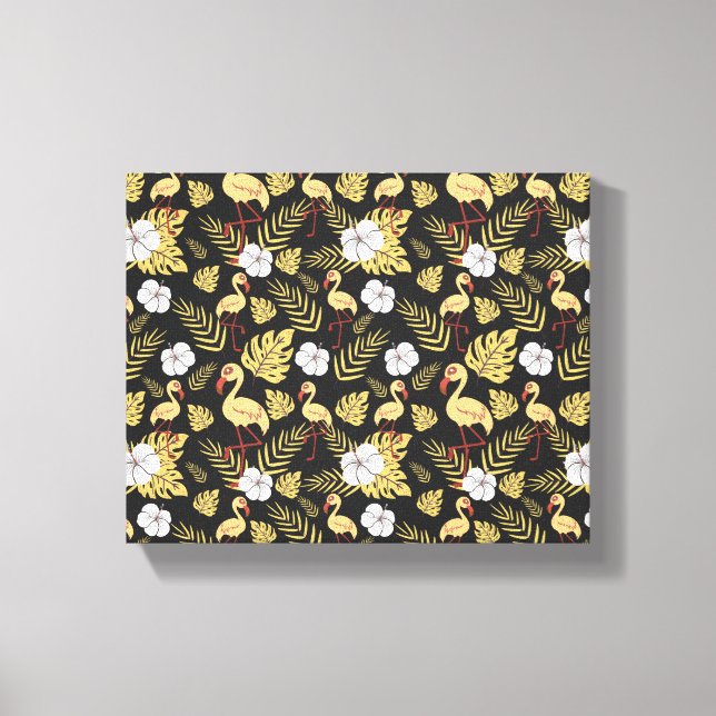 Flamingo seamless pattern yellow and white flowers canvas print (Front)