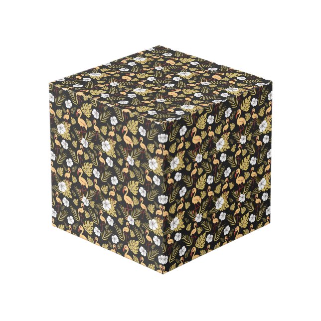 Flamingo seamless pattern yellow and white flowers cube (Front Angled)
