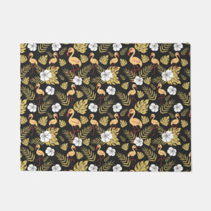 Flamingo seamless pattern yellow and white flowers doormat