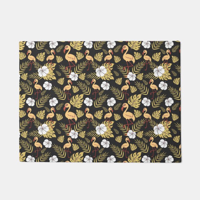 Flamingo seamless pattern yellow and white flowers doormat (Front)