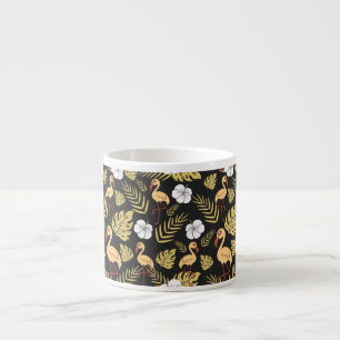Flamingo seamless pattern yellow and white flowers espresso cup