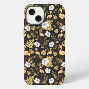 Flamingo seamless pattern yellow and white flowers iPhone 13 case