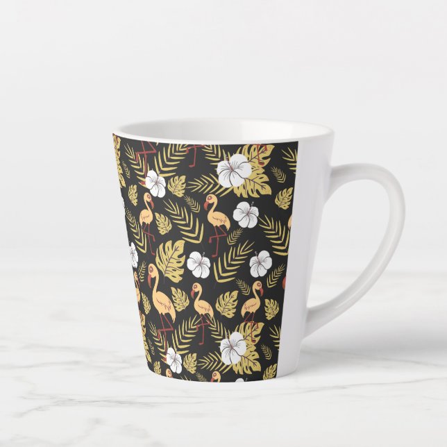 Flamingo seamless pattern yellow and white flowers latte mug (Right)