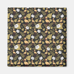 Flamingo seamless pattern yellow and white flowers magnet