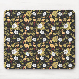 Flamingo seamless pattern yellow and white flowers mouse mat