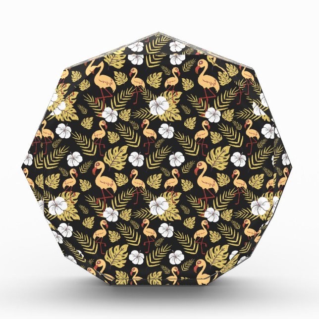 Flamingo seamless pattern yellow and white flowers photo block (Front)
