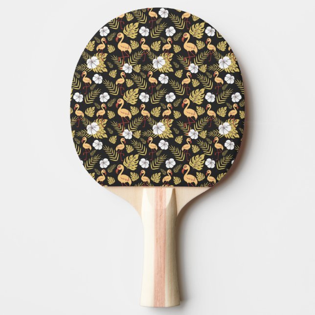Flamingo seamless pattern yellow and white flowers ping pong paddle (Front)