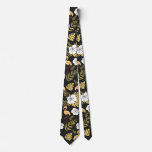 Flamingo seamless pattern yellow and white flowers tie