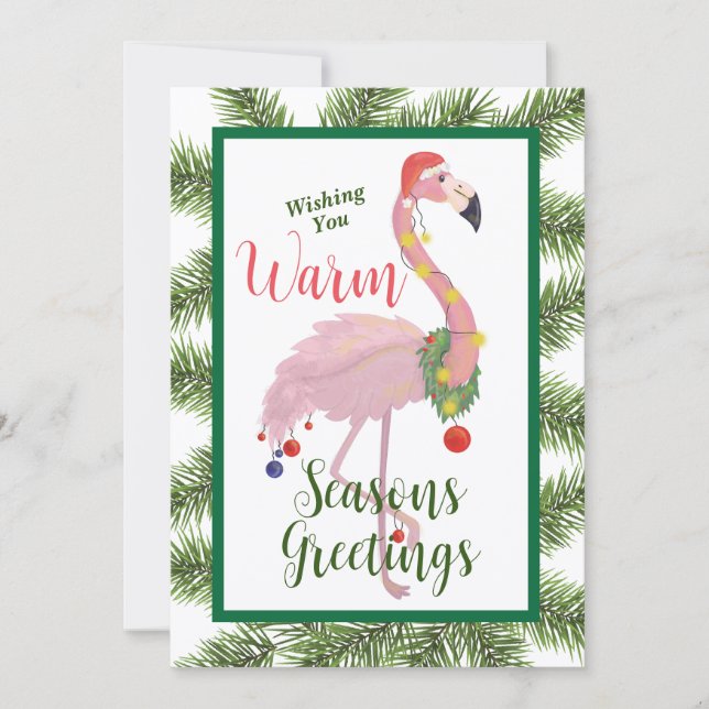 Flamingo Seasons Greetings Flat Christmas Card (Front)