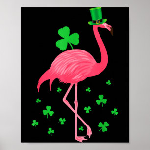Flamingo Shamrock Leprechaun St Patricks Day Poster
