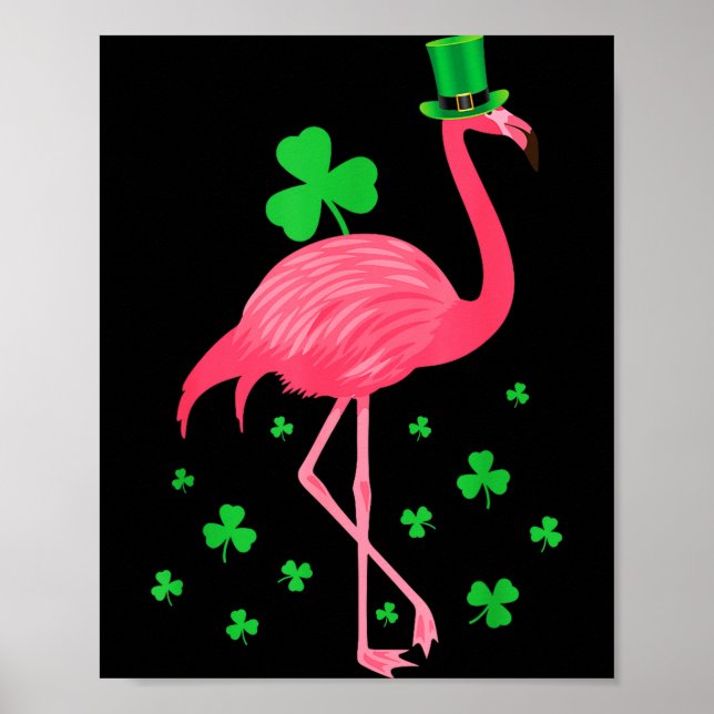 Flamingo Shamrock Leprechaun St Patricks Day  Poster (Front)