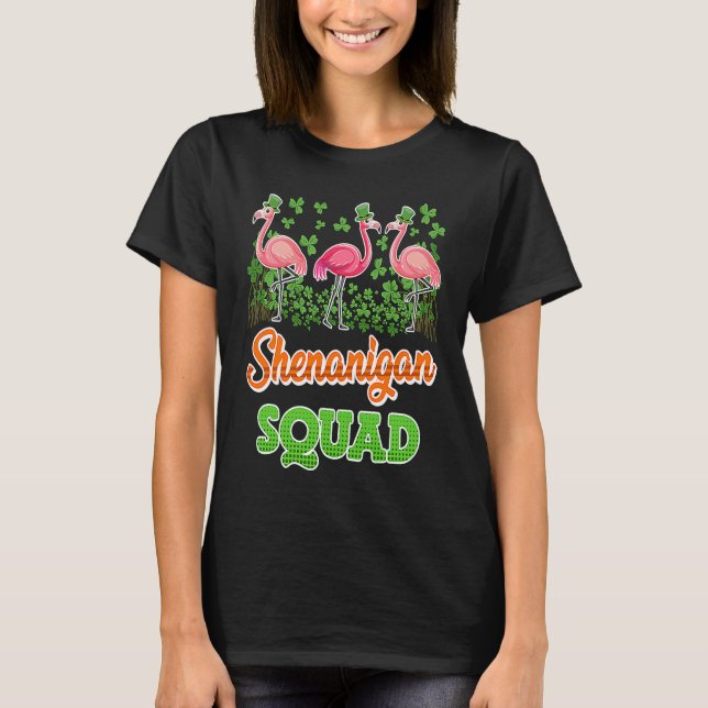 Flamingo Shenanigan Squad St Patrick's Day T-Shirt (Front)