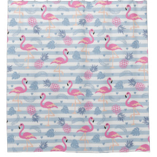 Flamingo Shower Curtain - Pink & Blue
