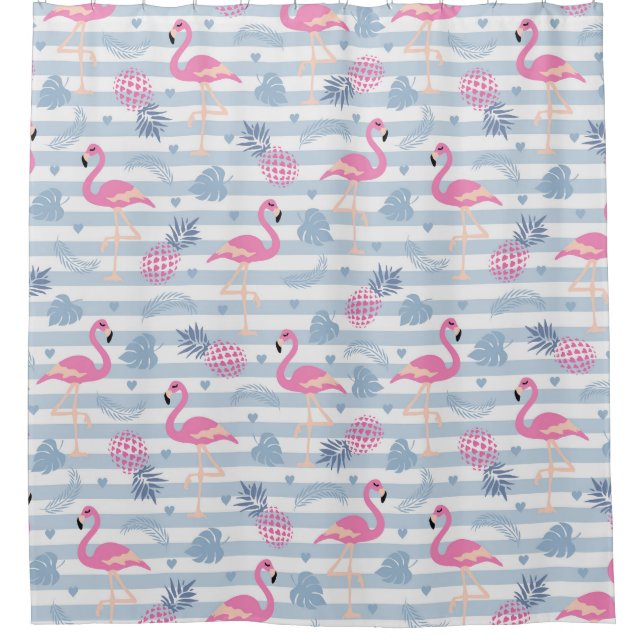 Flamingo Shower Curtain - Pink & Blue (Front)