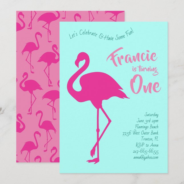 Flamingo Silhouettes Tropical 1st Birthday Cute Invitation (Front/Back)