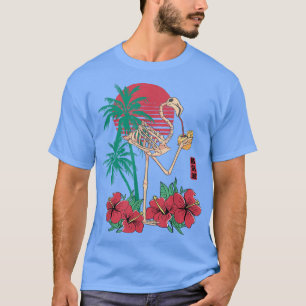 Flamingo Skeleton Flower Retro Funny Crazy Drinkin T-Shirt