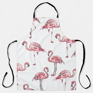 Flamingo Sketch: Tropical Vintage Pattern. Apron