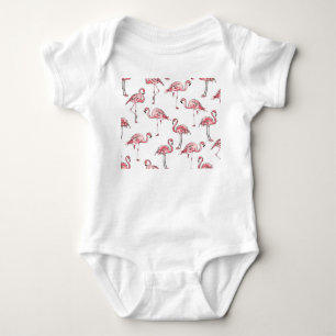 Flamingo Sketch: Tropical Vintage Pattern. Baby Bodysuit