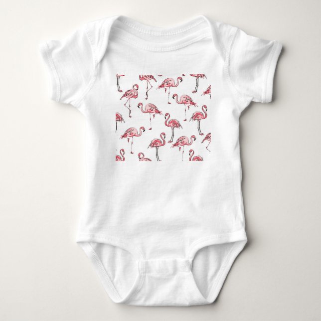 Flamingo Sketch: Tropical Vintage Pattern. Baby Bodysuit (Front)