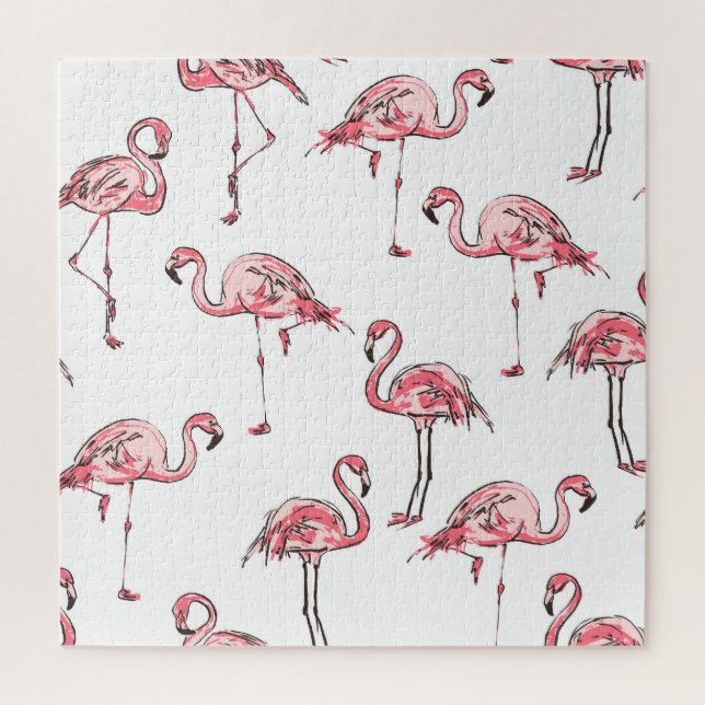 Flamingo Sketch: Tropical Vintage Pattern. Jigsaw Puzzle (Vertical)