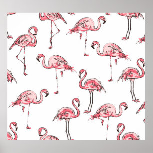 Flamingo Sketch: Tropical Vintage Pattern. Poster
