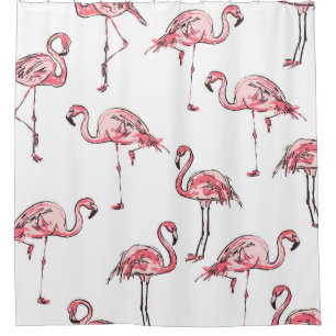 Flamingo Sketch: Tropical Vintage Pattern. Shower Curtain